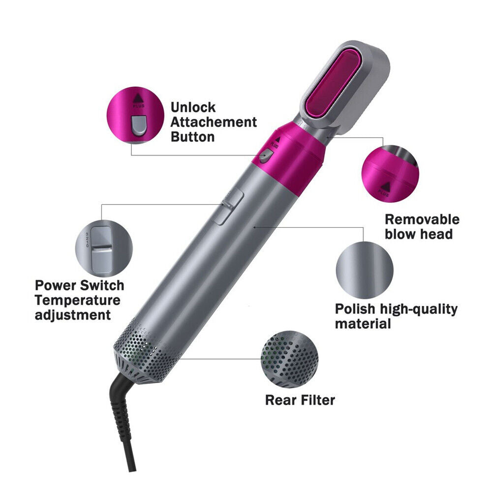 5 In 1 Electric Hair Dryer Blow Hair Curler Set Detachable Styler Hot Air Brush