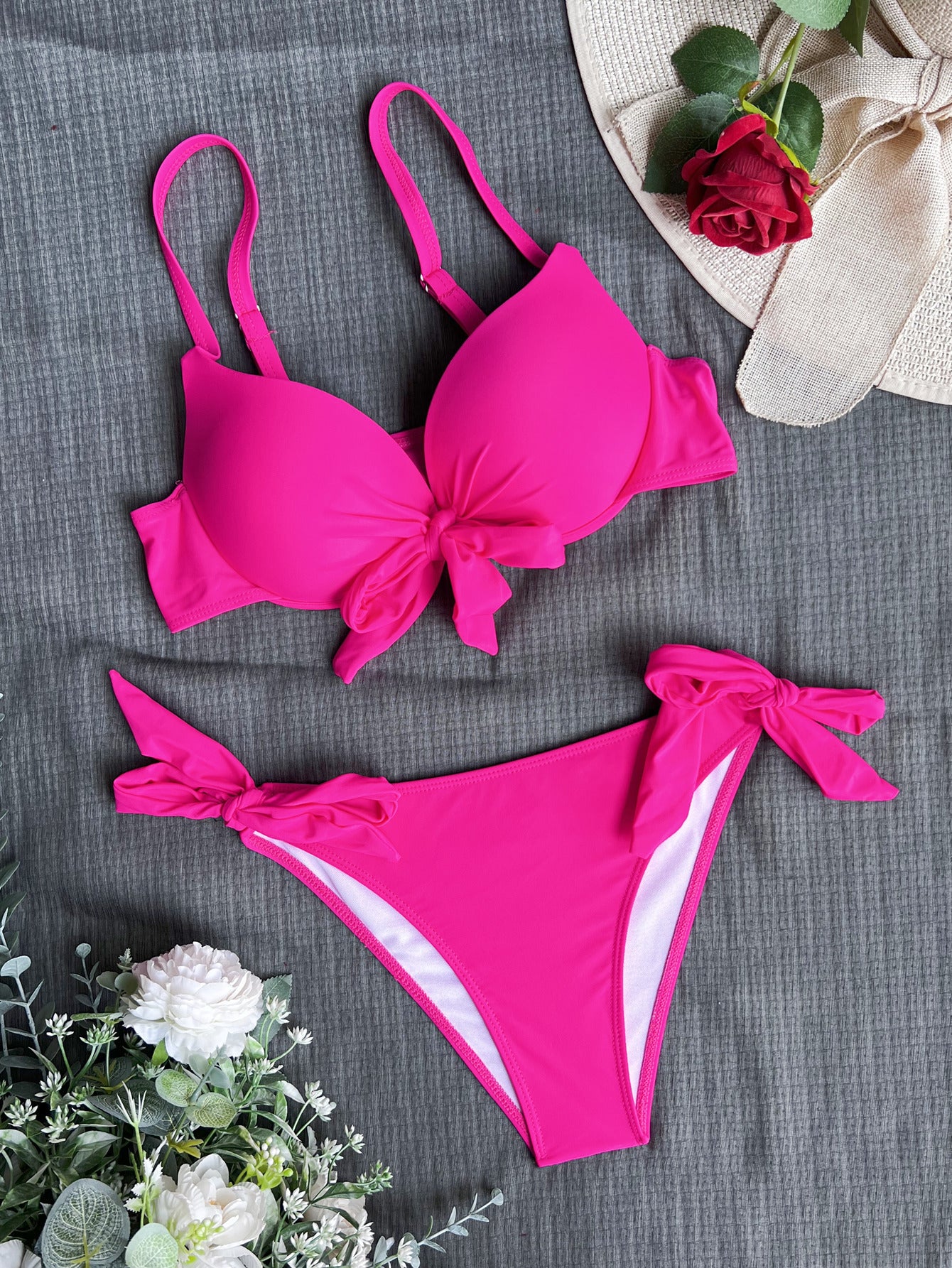 Women's Bikini Solid Color Backless Knotted Swimming Suit