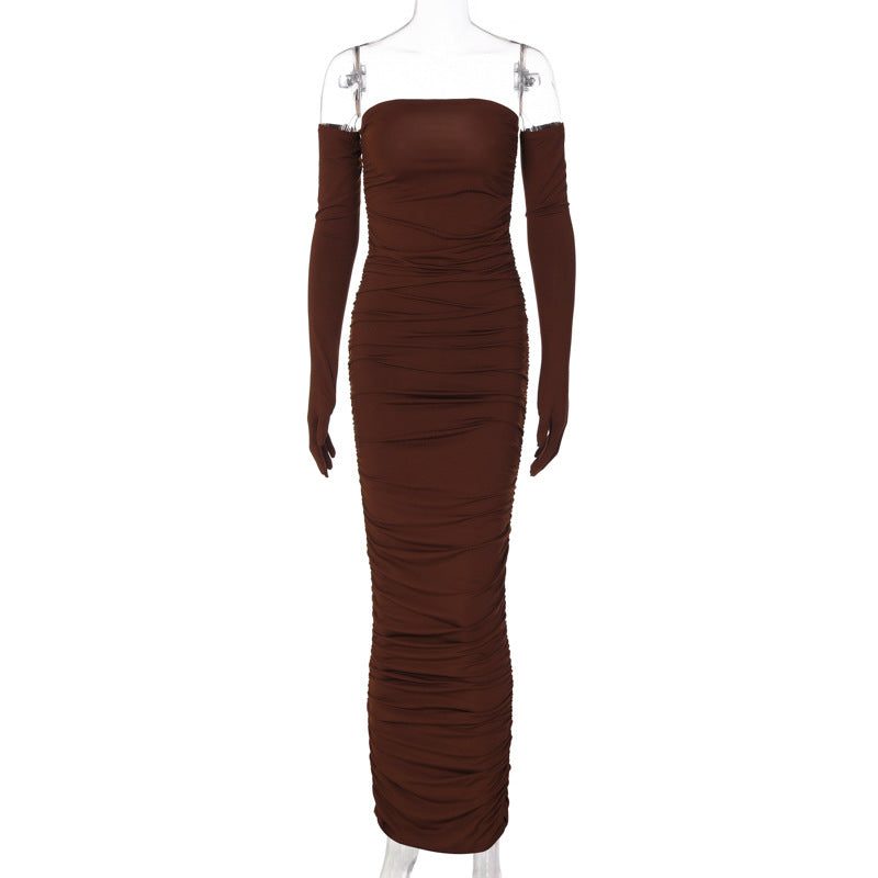 Women's Long Sleeve Slim Pleated Dress