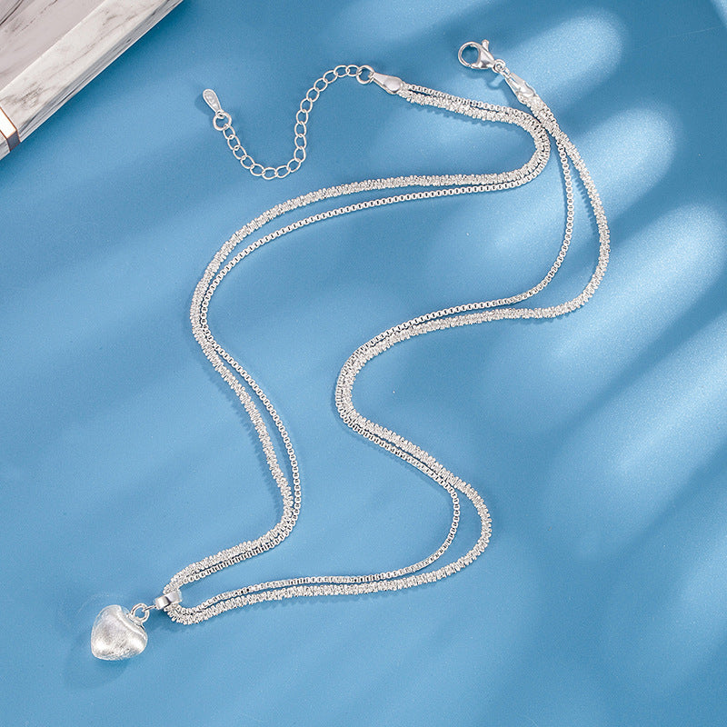 Double Layer Brushed Heart Pendant Necklace For Women High-end Feel Light Luxury Necklace Collarbone Chain Fashion Jewelry