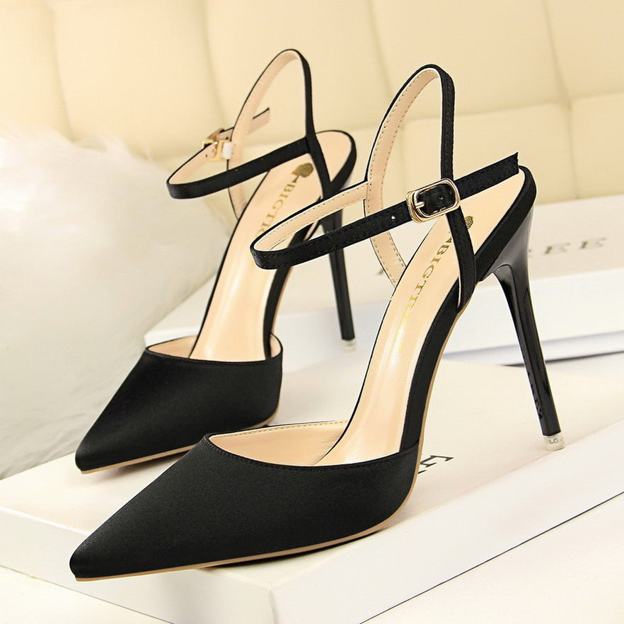 Stiletto High-heeled Satin Shallow Mouth Pointy Sexy Nightclub Thin Sandals