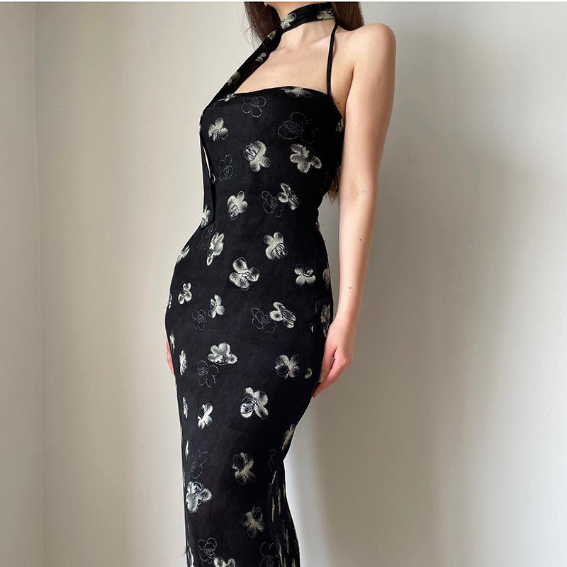 Women's Fashion Print High Waist Skinny Hip-hugging Halter Dress