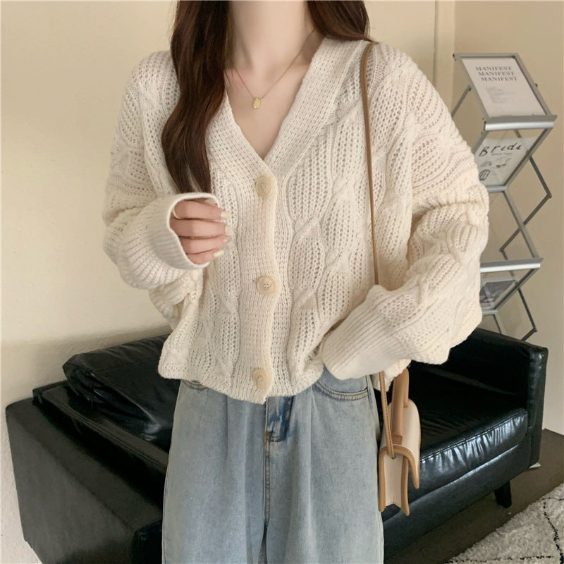 Women's Spring Loose Small Short Knitted Cardigan Coat Retro Sweater