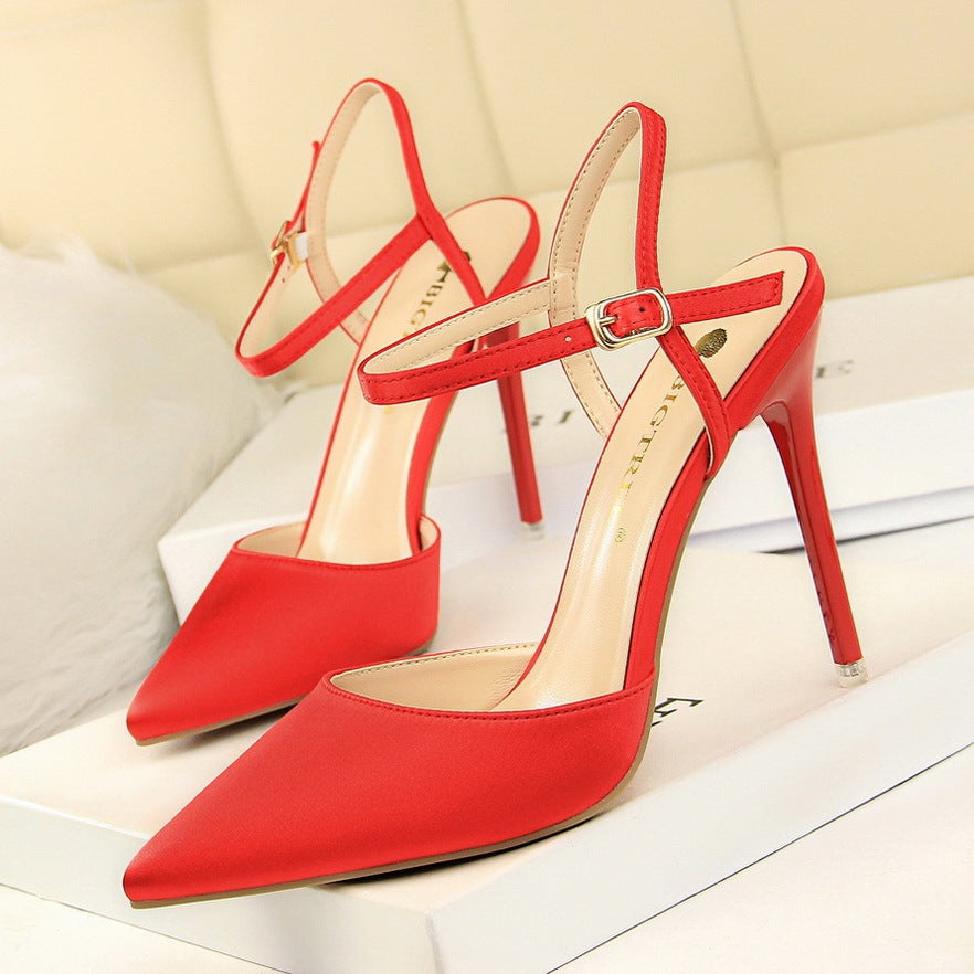 Stiletto High-heeled Satin Shallow Mouth Pointy Sexy Nightclub Thin Sandals