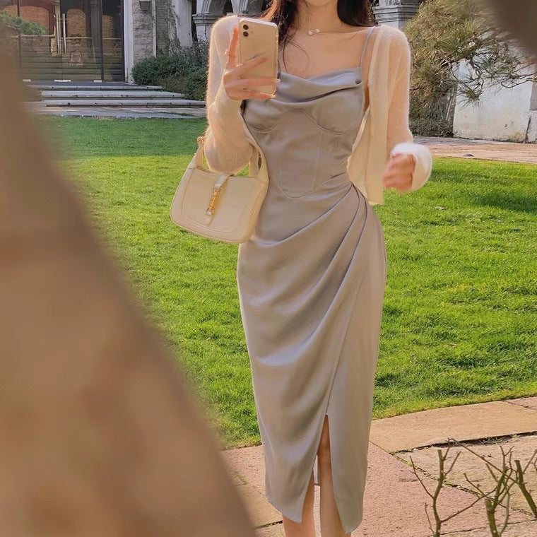 Women's Niche Design Satin Suspender Dress Slim And Slim
