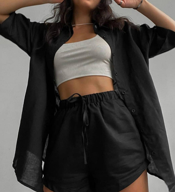 Single Button Short Sleeve Shirt Shorts Suit