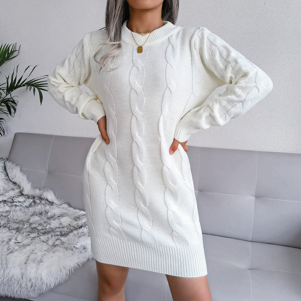 Autumn And Winter Women's Twist Bag Hip Sweater Knitted Dress
