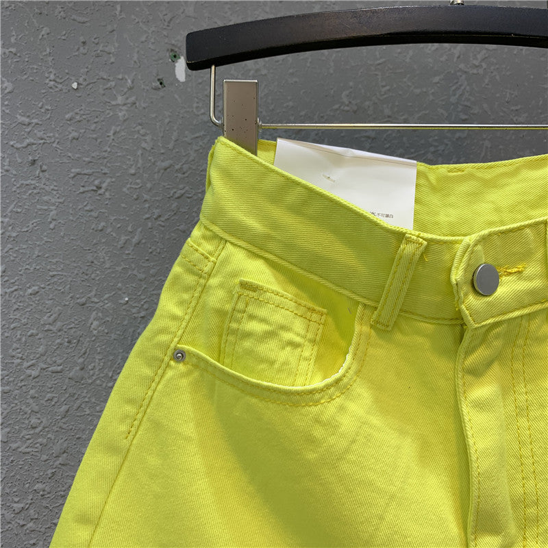 Fashion Wide Leg Pants Ripped Raw Edge Denim Shorts