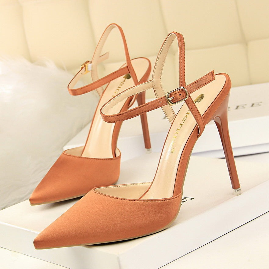 Stiletto High-heeled Satin Shallow Mouth Pointy Sexy Nightclub Thin Sandals