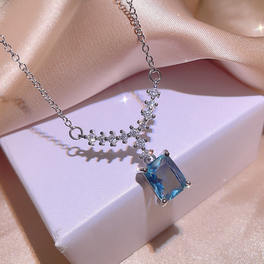 Women's Inlaid Blue Zircon Ring Earrings Necklace