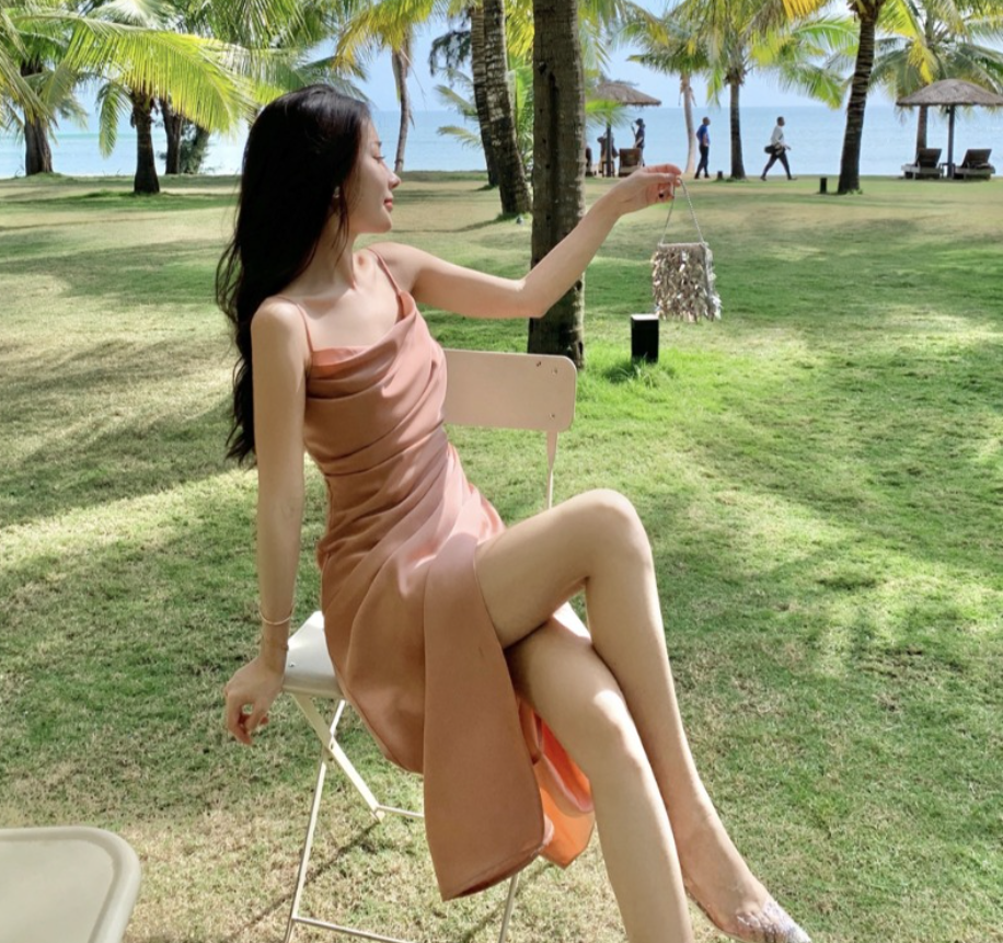 Tea Break Pleated Slit Suspender Long Skirt
