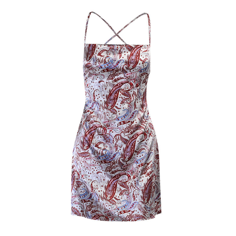 Paisley Print Halter Strap Dress Women