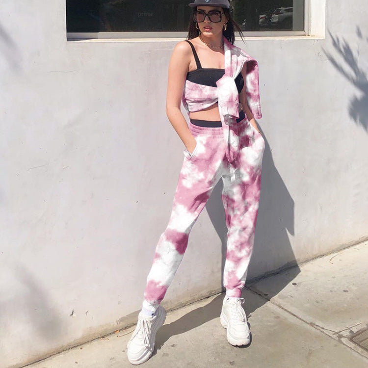 Women's Elastic High Waist Tie Dye Rainbow Slim Casual Pants