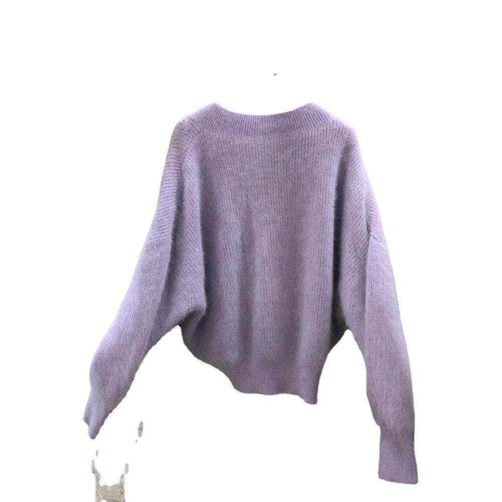 Western Style Lantern Sleeve Mink Wool Knit Sweater Women