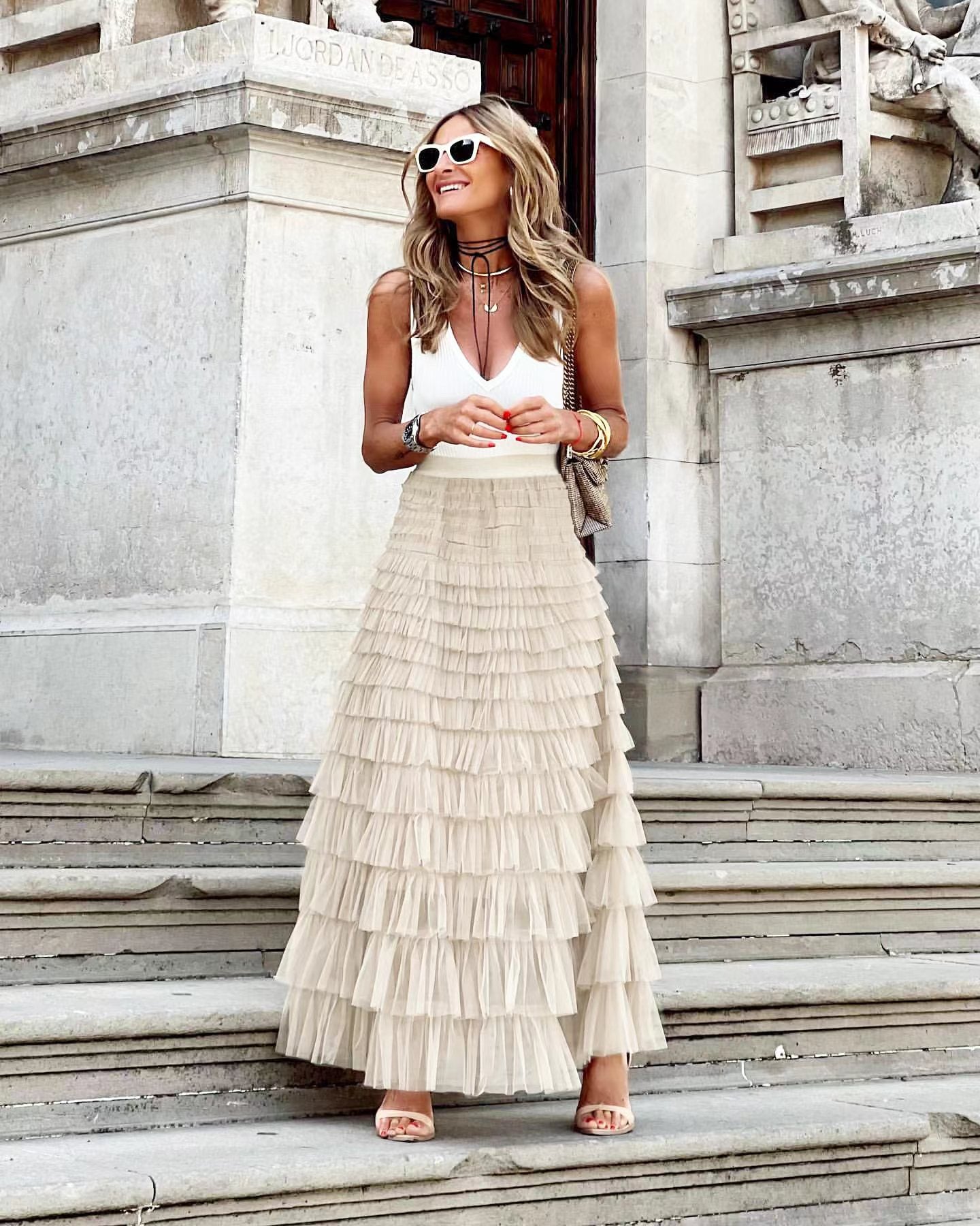 European And American Summer Fashion Mesh Tiered Skirt