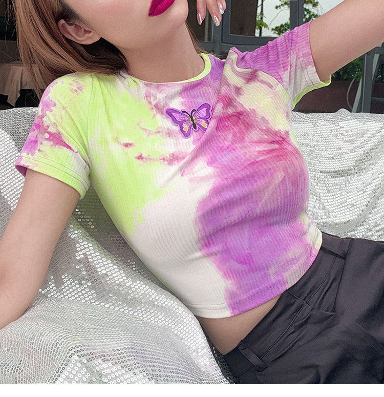 Tie-dye butterfly t-shirt short sleeve shirt