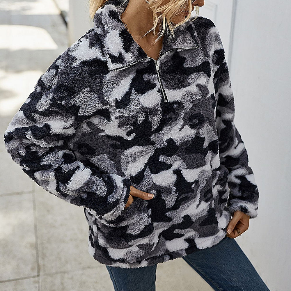 Women's leather bracelet lapel top drawstring sweater coat