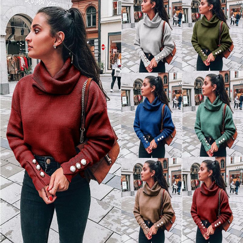High collar sweater loose knit top