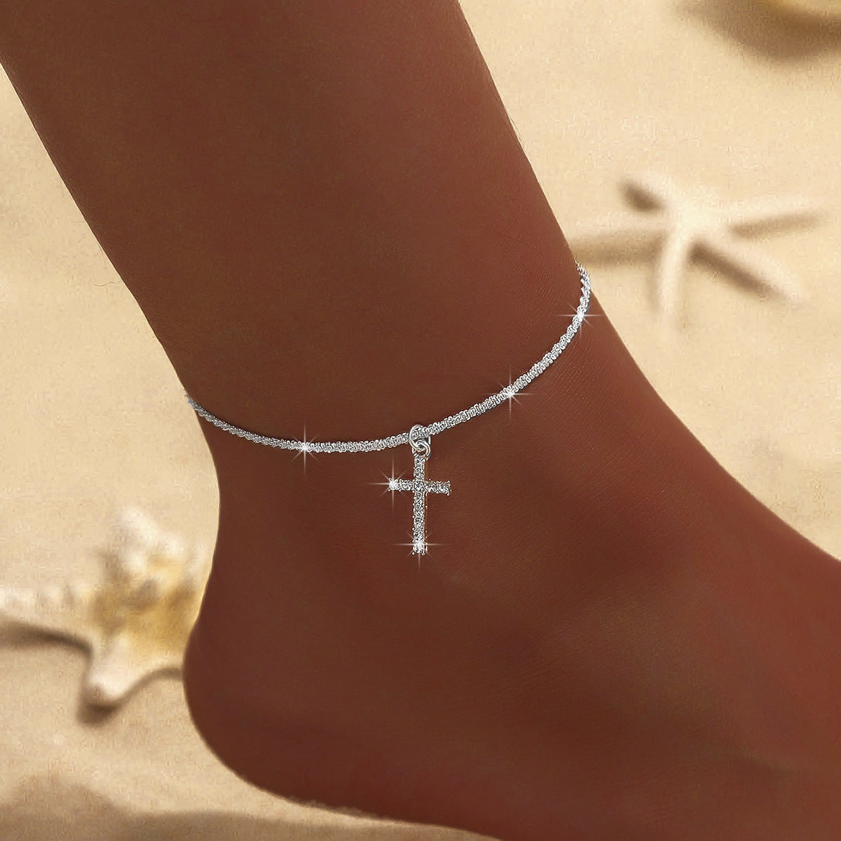 Female Fashion Cross Double-circle Anklet