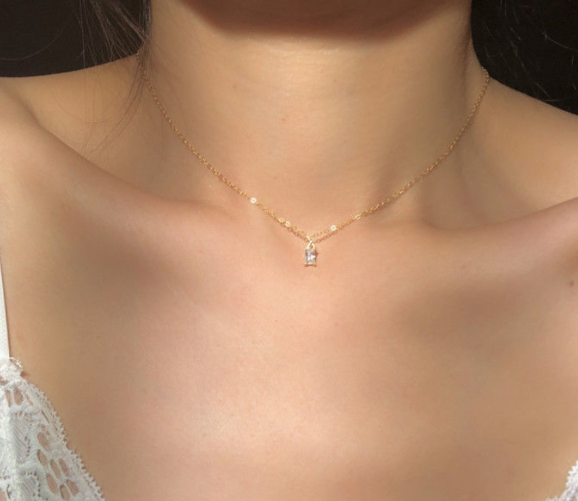 Extremely Sparkling Elegant Small Square Diamond Women's Clavicle Chain