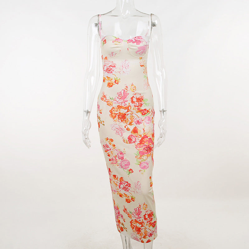 Elegant Strap Flower High Sense Fashion Long Skirt