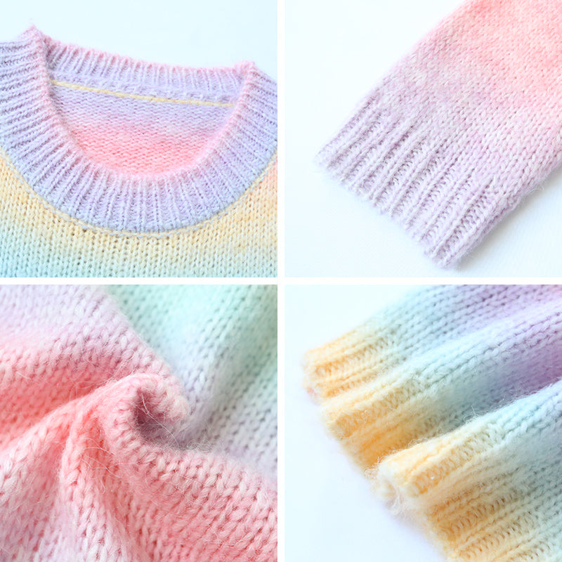 Striped sweater women's Pullover rainbow crew neck