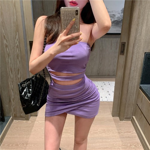 Two-piece Casual Sexy Tube Top With Navel Top And High Waist Jumper