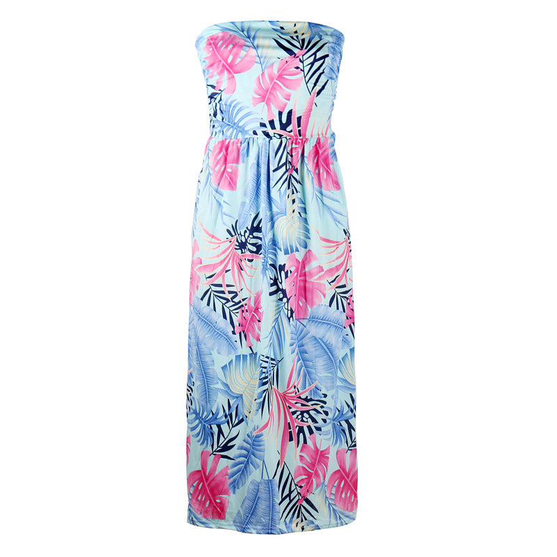 Printed Wrap-Chest Long Skirt