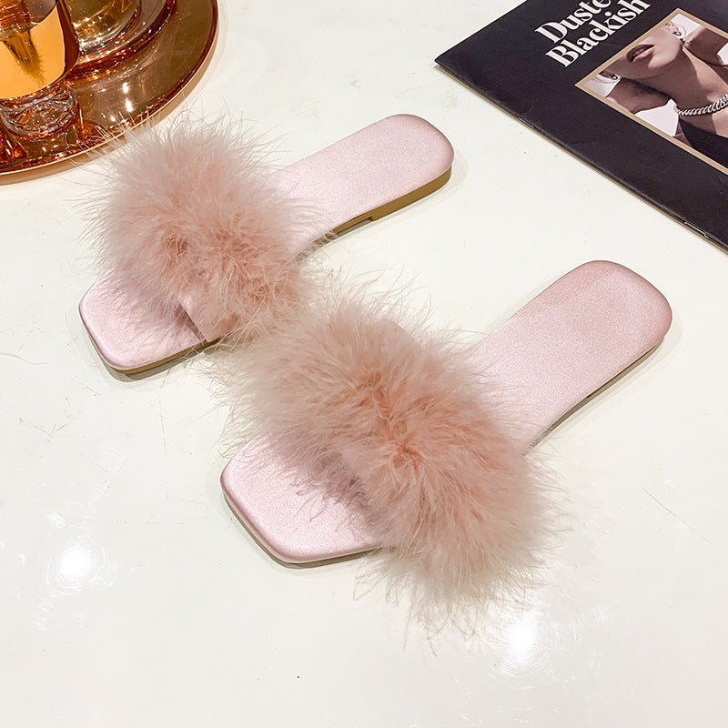 Wedding Bride Bridesmaid Feather Slippers