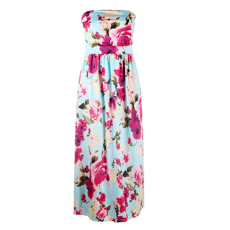 Printed Wrap-Chest Long Skirt