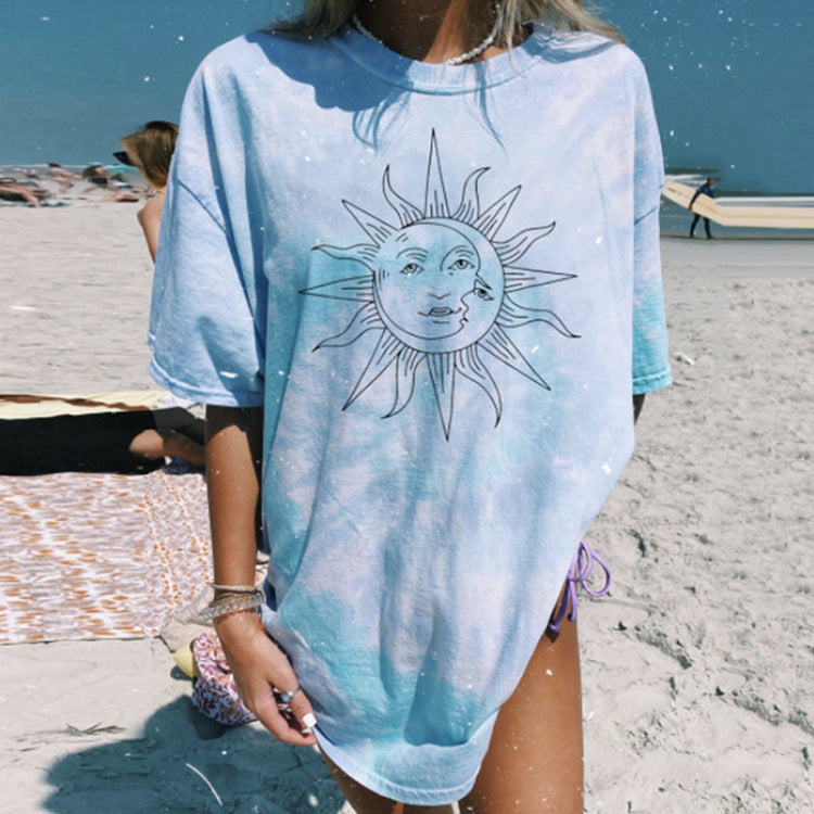 Casual Round Neck Short Sleeve Printed Tie-dye Pullover Women's T-shirt