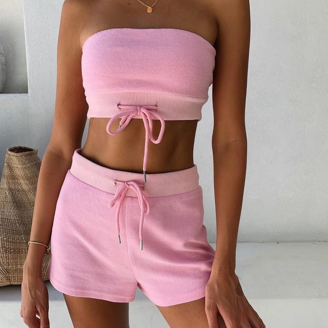 Strapless Strapless Tube Top Shorts Set