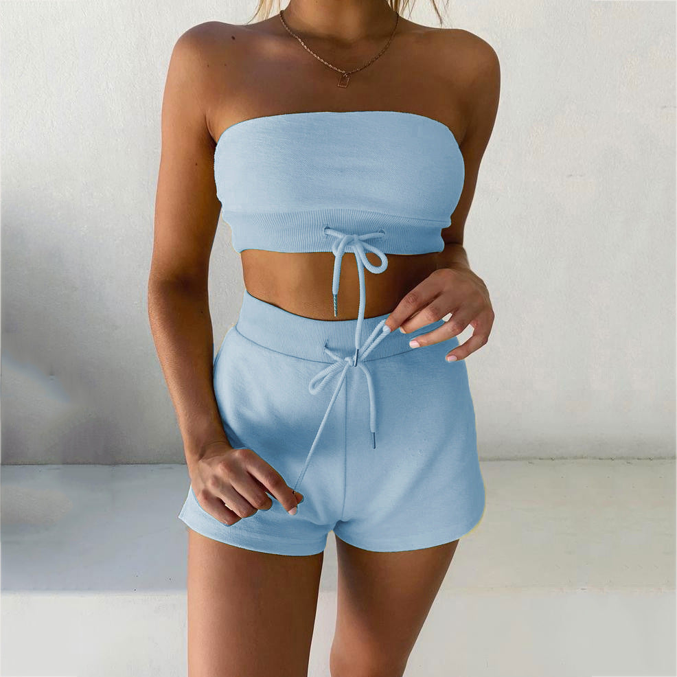 Strapless Strapless Tube Top Shorts Set