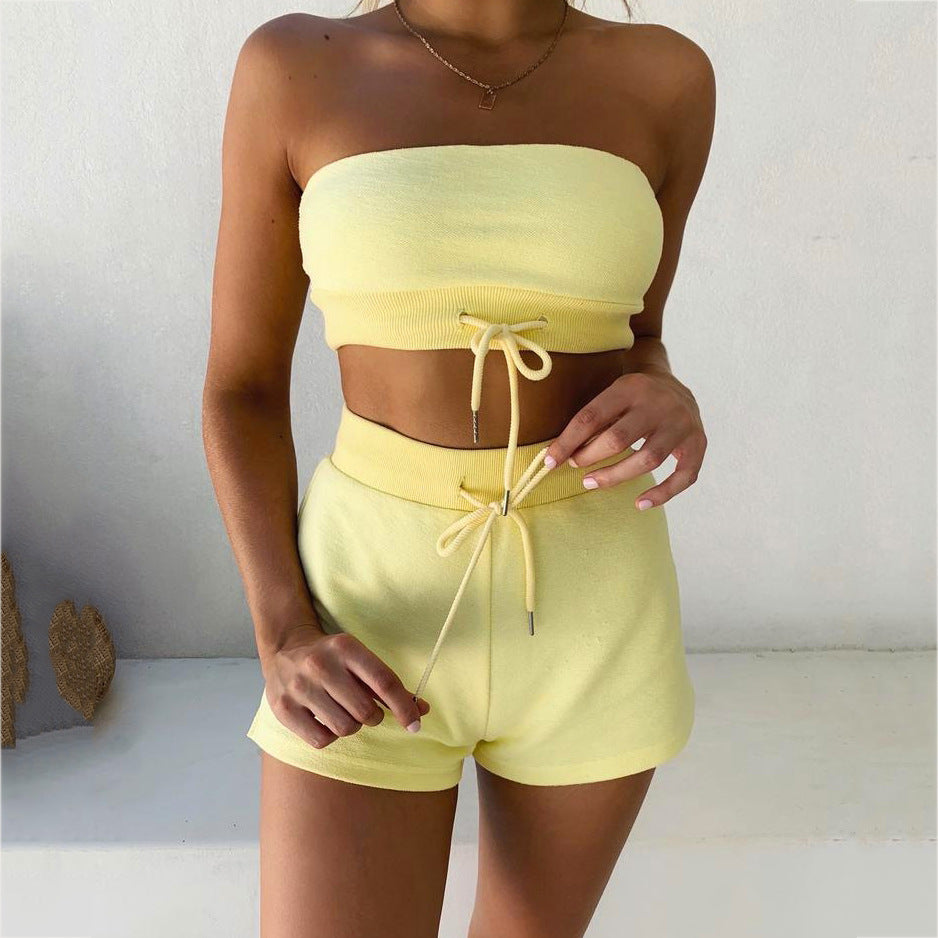 Strapless Strapless Tube Top Shorts Set