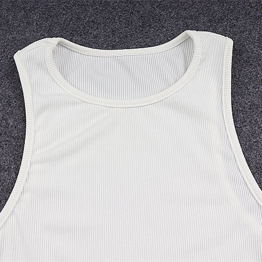 Simple Solid Ribbed Round Neckline Navel Crop Base Sleeveless Vest