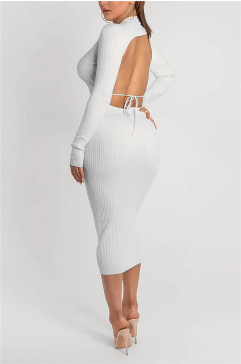 Fall LAZADA Dress Sexy Halter Strap White Tight Long Sleeve Dress