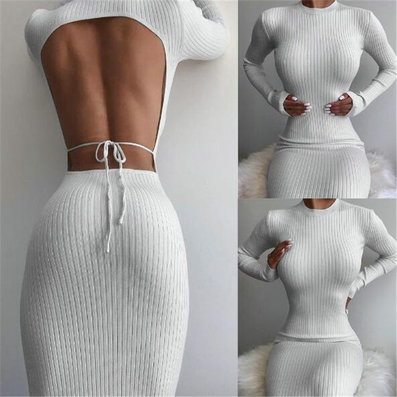 Fall LAZADA Dress Sexy Halter Strap White Tight Long Sleeve Dress