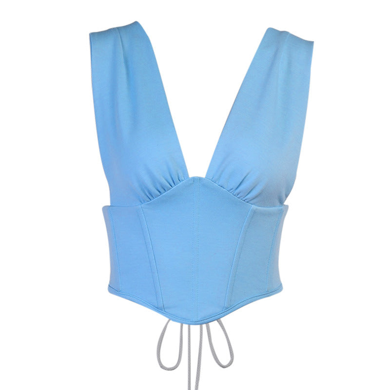 Women's Fashion Sexy V-Neck Strapless Vest With Open Back