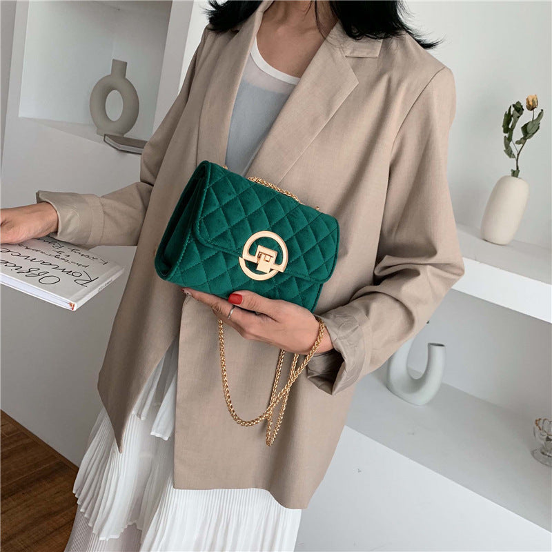 Lingge Embroidery Thread Shoulder Bag Chain Velvet Crossbody Bag