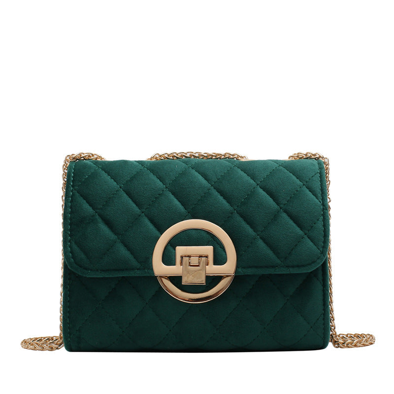 Lingge Embroidery Thread Shoulder Bag Chain Velvet Crossbody Bag