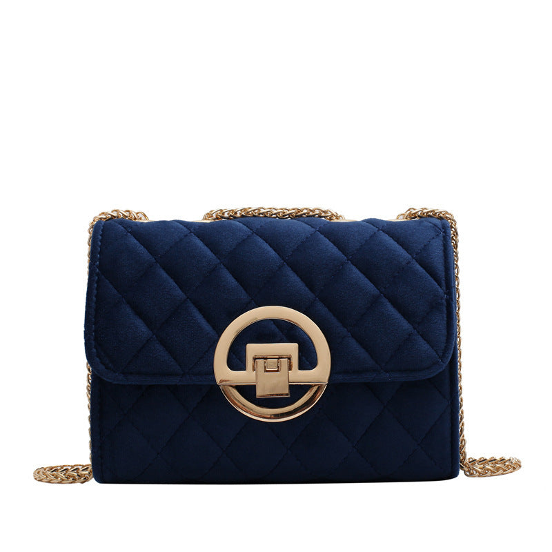 Lingge Embroidery Thread Shoulder Bag Chain Velvet Crossbody Bag