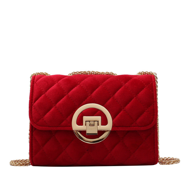 Lingge Embroidery Thread Shoulder Bag Chain Velvet Crossbody Bag