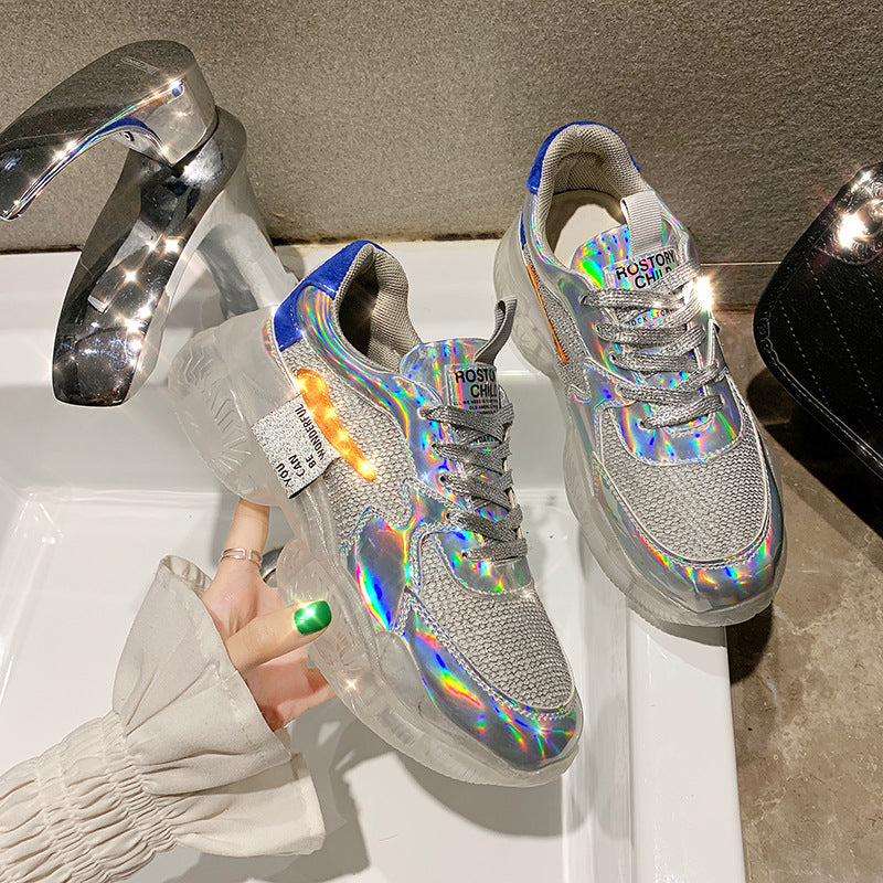 Women Transparent Sneakers Harajuku Ladies Platform Jelly Shoes Laser Casual Shoes