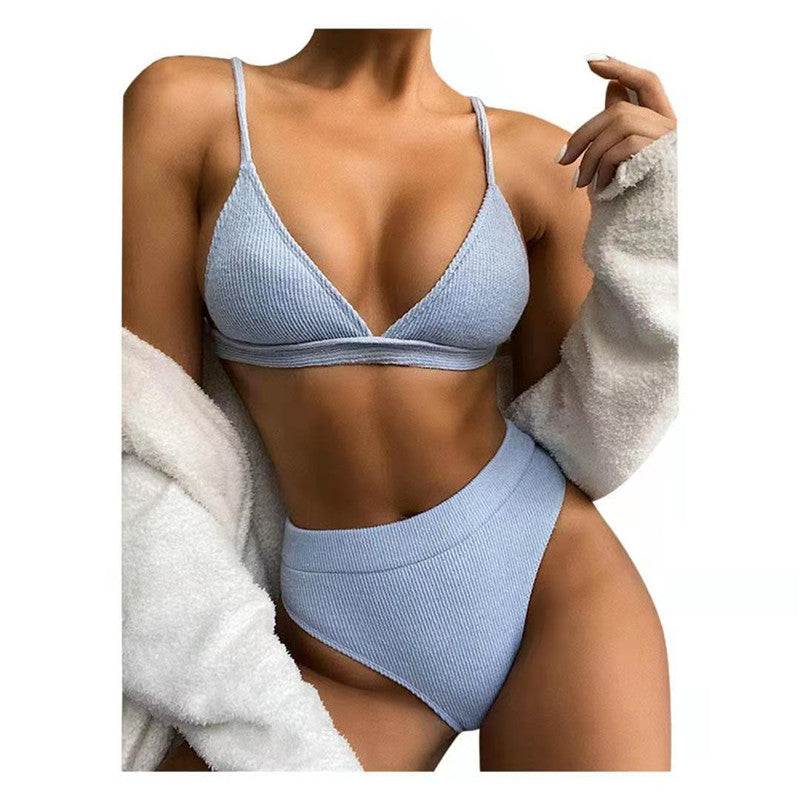 Sexy Solid Color High Waist Split Bikini