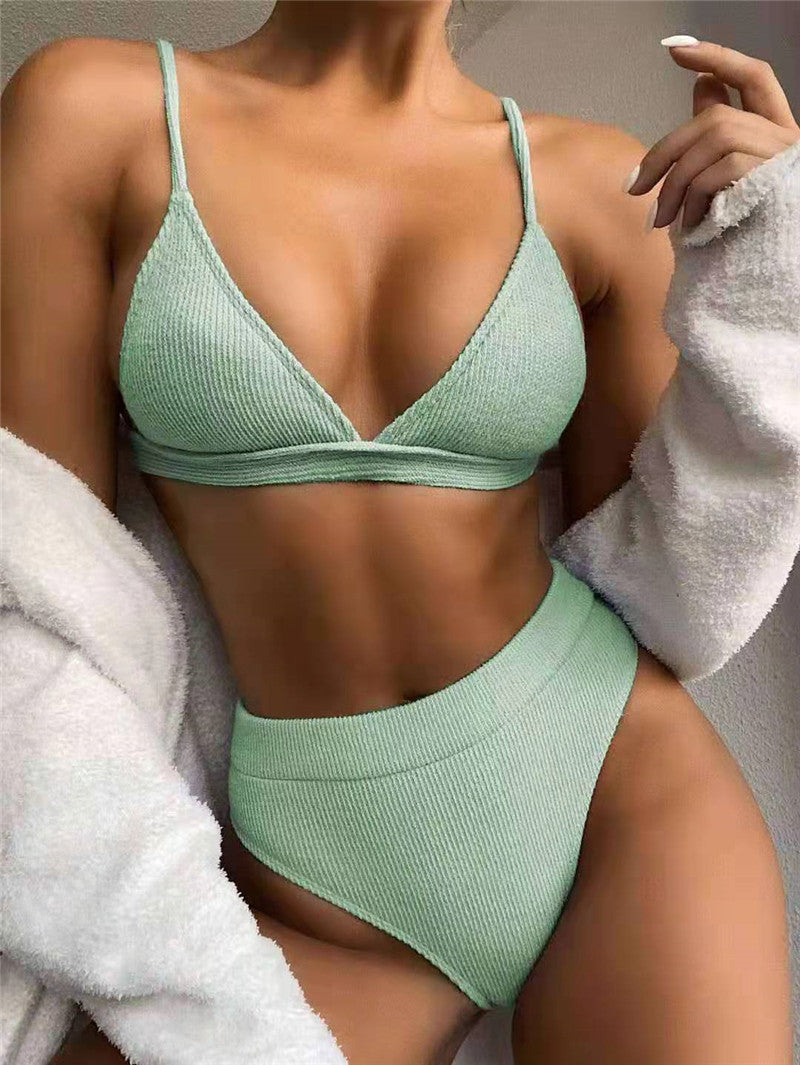Sexy Solid Color High Waist Split Bikini