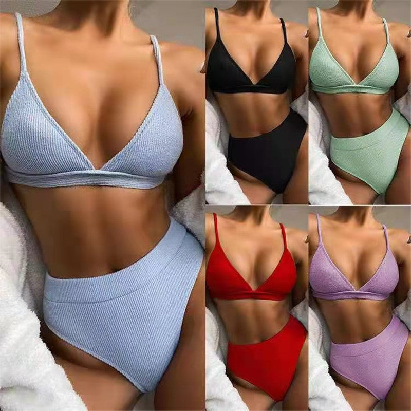 Sexy Solid Color High Waist Split Bikini