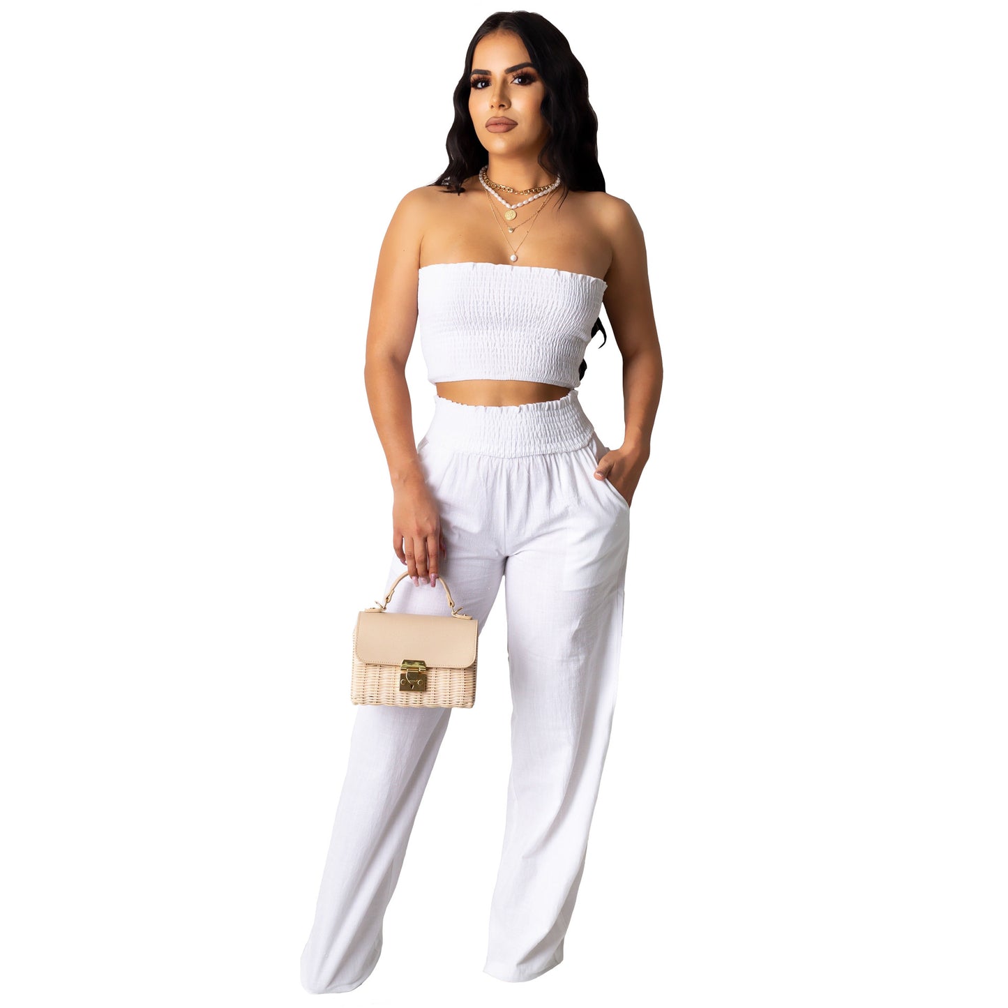 Pleated Sexy Tube Top Two-Piece Suit Trousers