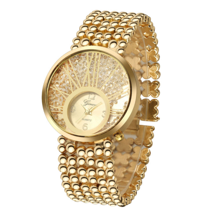 Ginave New European And American Diamond Quartz Watch 18K Real Gold Leaf Bracelet Casual Set Wish Hot Sale