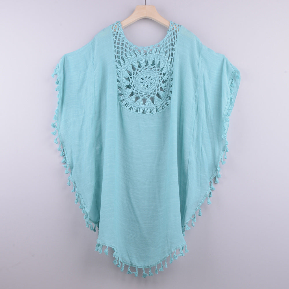 Off-The-Shoulder Hollow Loose Large Size Fringed Bikini Ins Wind And Beach Blouse