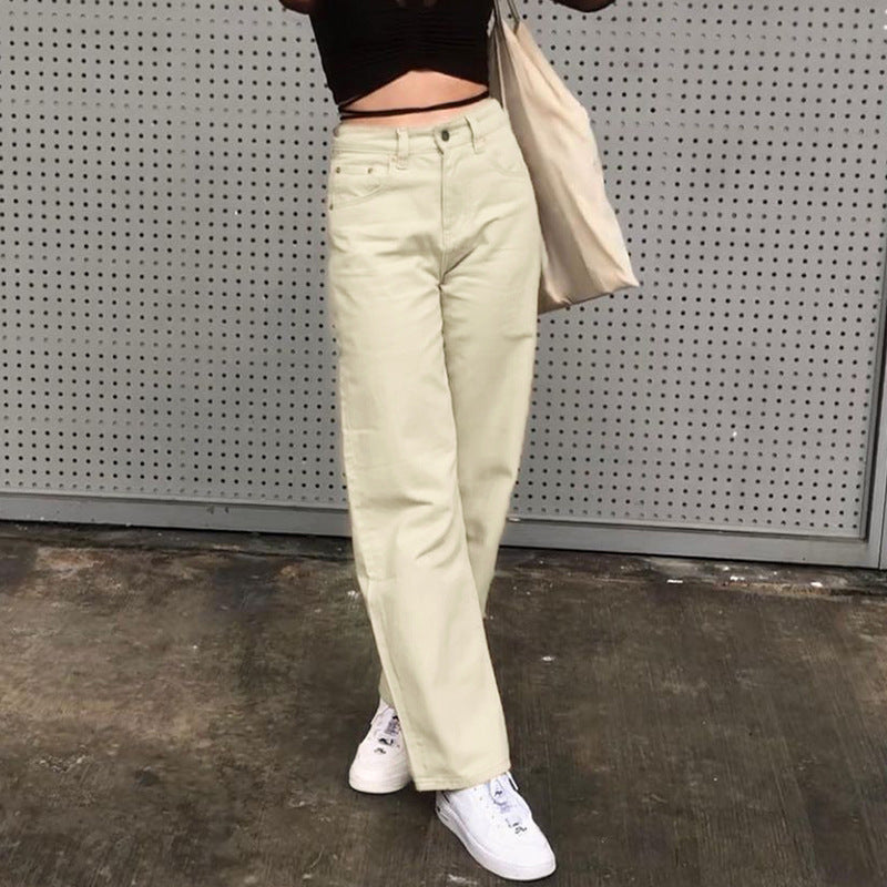 Women'S Clothing Ins Cross-Border Foreign Trade New Casual Distressed Straight-Leg Slim Jeans